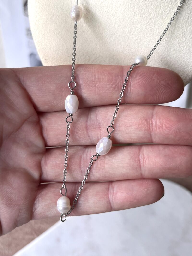 Eras Collection: Silver Shiny Peral Necklace - Afbeelding 3