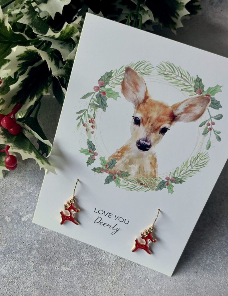 Wenskaart 'Love you Deerly' met oorbelletjes
