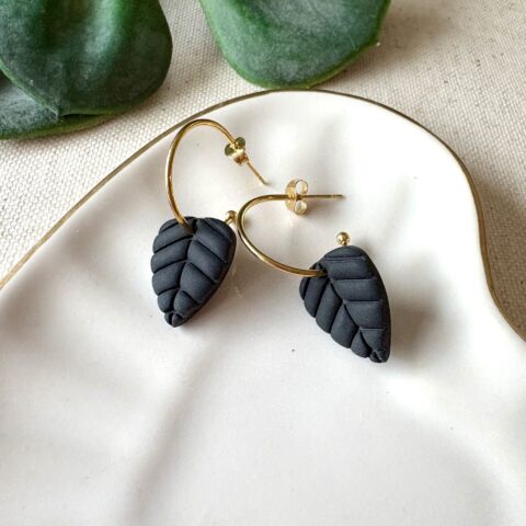Black Clay Collection: Leafy Half Hoops