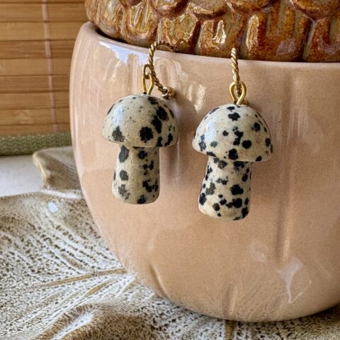 Fall Collection: Dalmatian Jaspis Mushroom Danglers